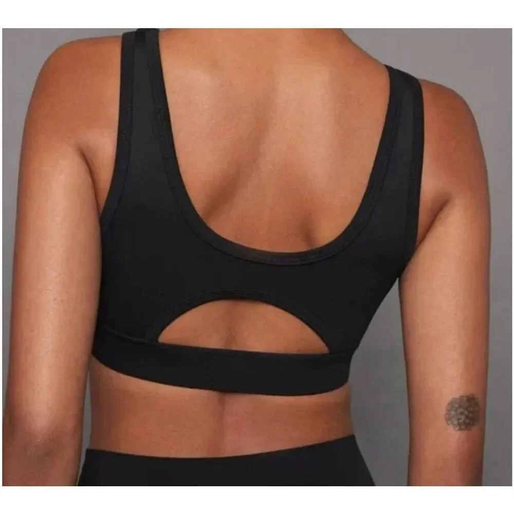 Carbon38 Rhinestones Cut Out Scoop Bra in Diamond Compression - Black Sz Small N